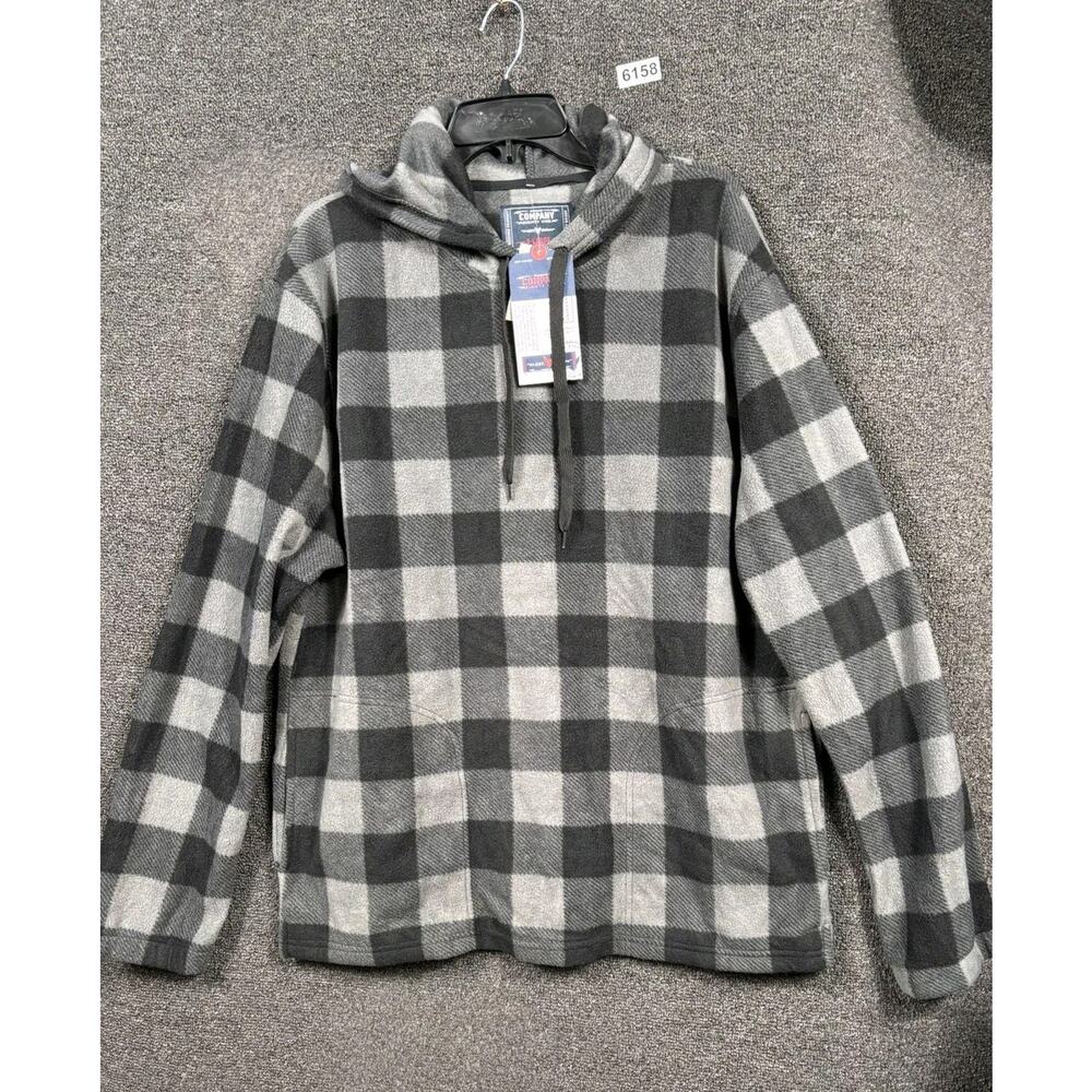 Company Eighty One Hoodie Mens XL Gray Buffalo Plaid Fleece Pullover C39HD009